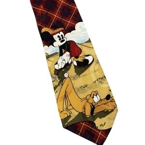 Vintage Disney Store Mickey Mouse Silk Tie Golf Pluto 1990s
